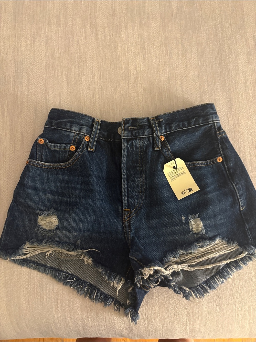 NWT- Levi’s original 501 Distressed High-Rise Women's Shorts - Dark Blue 24
